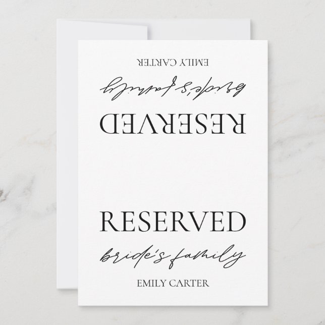 Invitation Panneau de table réservé pour mariage moderne blan (Devant)