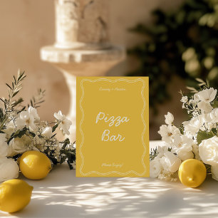 Invitation Panneau de table Retro Yellow Handwriting Pizza Ba