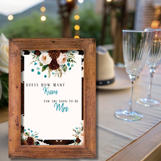 Invitation Panneau devinette "Combien de baisers" à motif de  (Western Boho Wildflower Guess How Many Kisses)