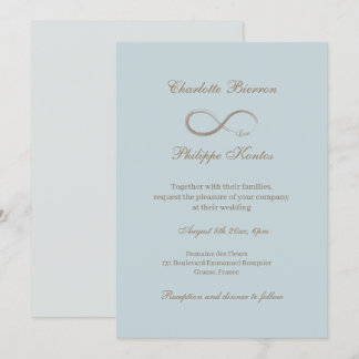 Invitation Panneau d'infini Dusty Blue Grey Or élégant mariag