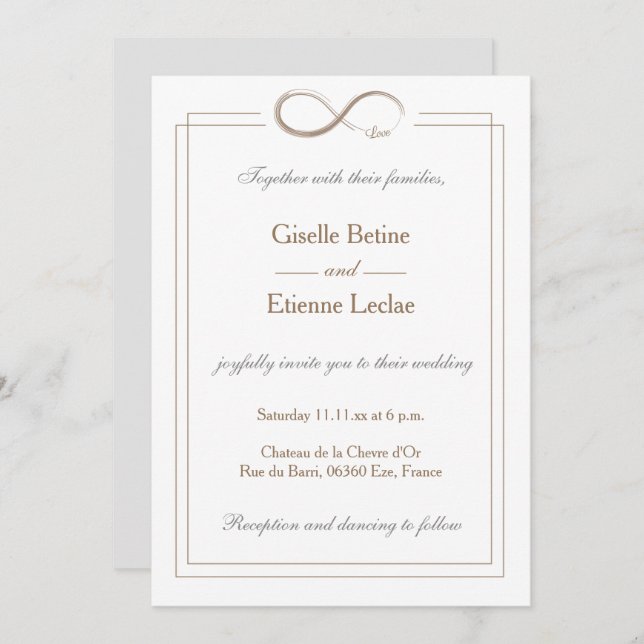 Invitation Panneau d'infini Mariage géométrique gris blanc or (Devant / Derrière)