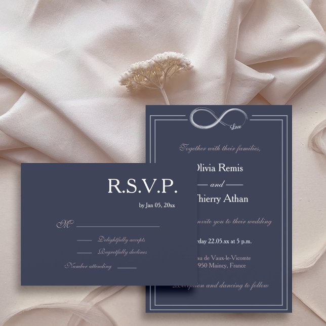 Invitation Panneau d'infini marine bleu rose blanc mariage RS (Créateur téléchargé)