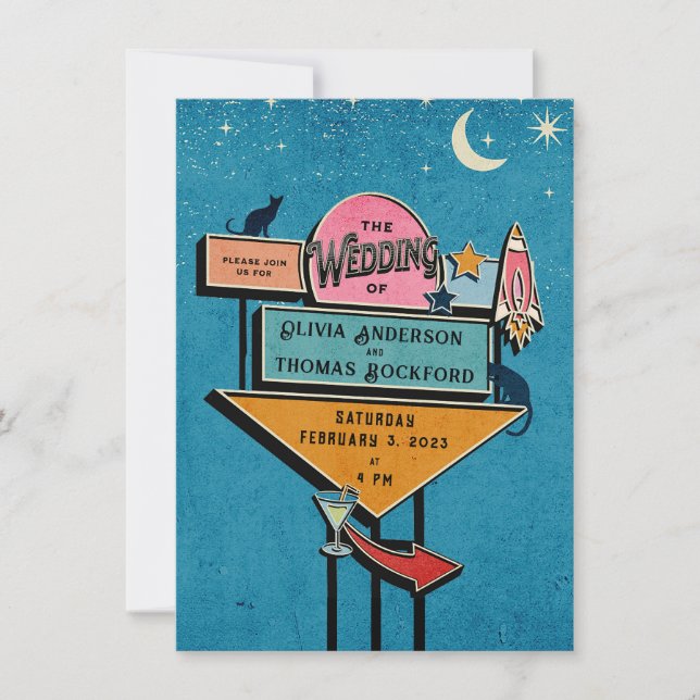 Invitation Panneau d'invitation de mariage rétro (Devant)