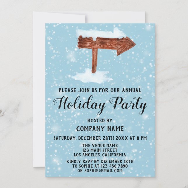 Invitation Panneau en bois Fête de Noël d'entreprise Blanche  (Devant)