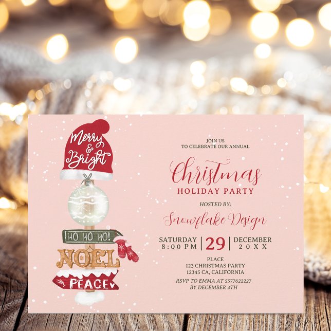 Invitation Panneau en bois rustique entreprise Noël (Rustic wooden sign business corporate Christmas Invitation on pink)