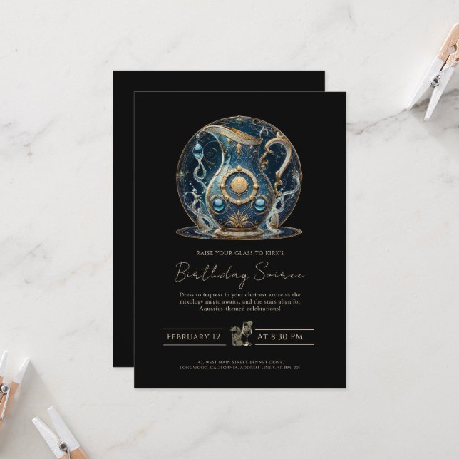 Invitation Panneau étoile du porteur d'eau cosmique Gold Noir (Devant/Arrière en situation)