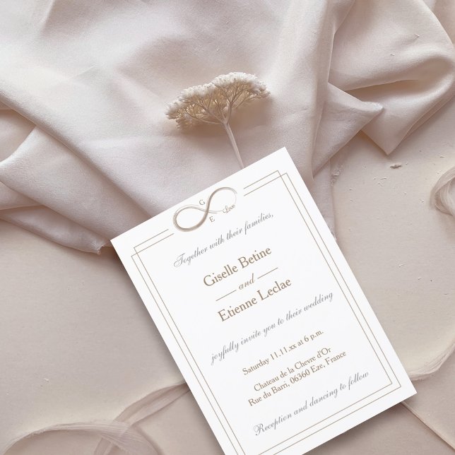 Invitation Panneau infini Monogramme Mariage gris blanc or (Créateur téléchargé)
