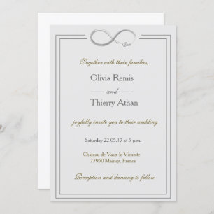 Invitation Panneau Infinity Mariage blanc gris or unique