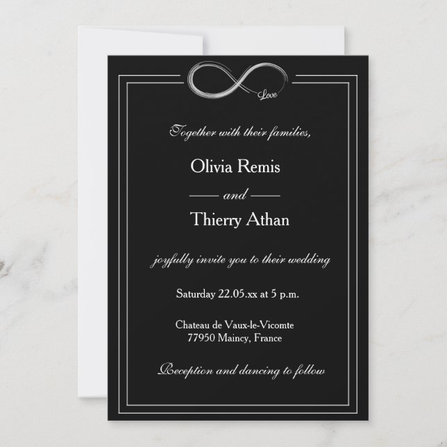 Invitation Panneau Infinity Noir et blanc Unique Mariage Chic (Devant)