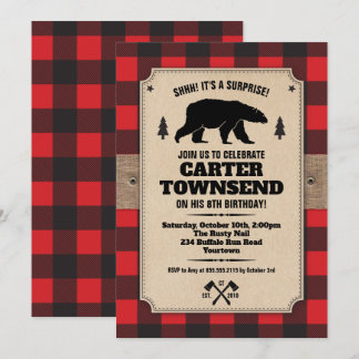Invitation Panneau Kraft d'ours de bison plaqué rustique Anni