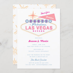 Invitation Panneau Ladie's Pink Retro Las Vegas Anniversaire