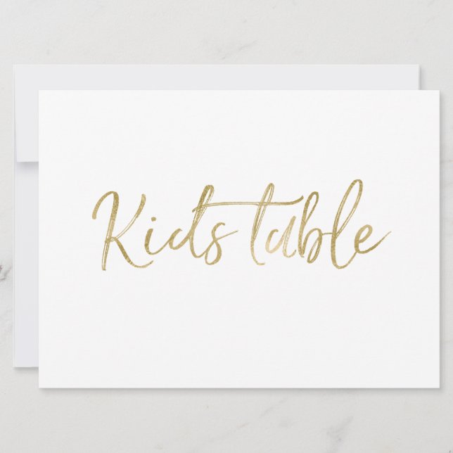 Invitation Panneau Mariage "Table Enfants" | Stylish Gold Let (Devant)