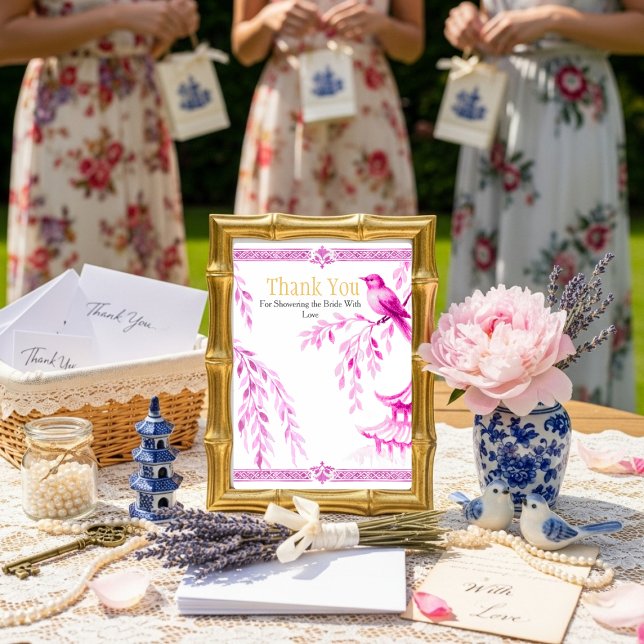 Invitation Panneau "Merci" Chinoiserie Rose (Pink Chinoiserie "Thank You" Sign)