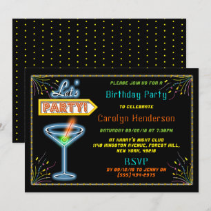 Invitation Panneau Neon "Faisons la fête" Coctail Anniversair