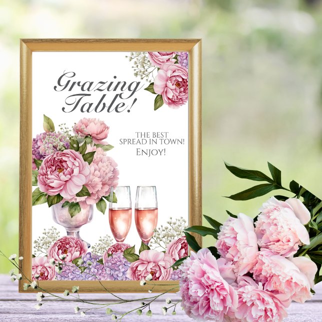 Invitation Panneau Pétales et Pourvue "Table de Graissage" (Petals & Prosecco "Grazing Table" Sign)