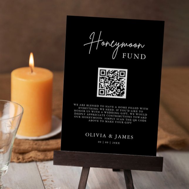 Invitation Panneau QR Code Caisse de Lune de Miel, Mariage Lu (Honeymoon Fund QR Code Sign, Wedding Honeymoon Invitation)
