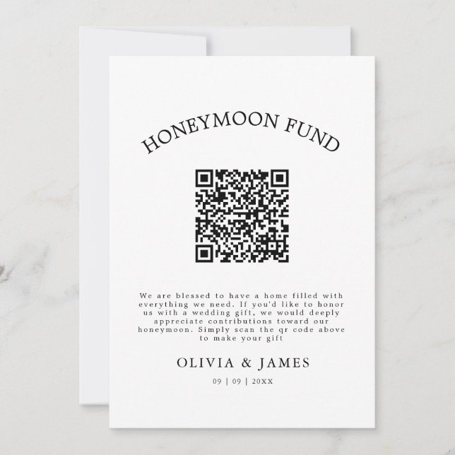 Invitation Panneau QR Code Caisse de Lune de Miel, Mariage Lu (Devant)