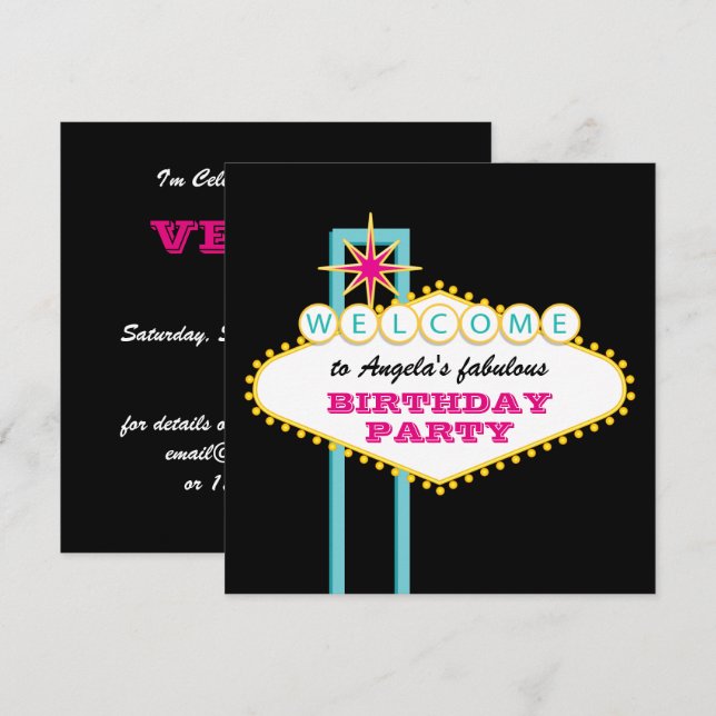 Invitation Panneau rose pour fête à Las Vegas (Devant / Derrière)