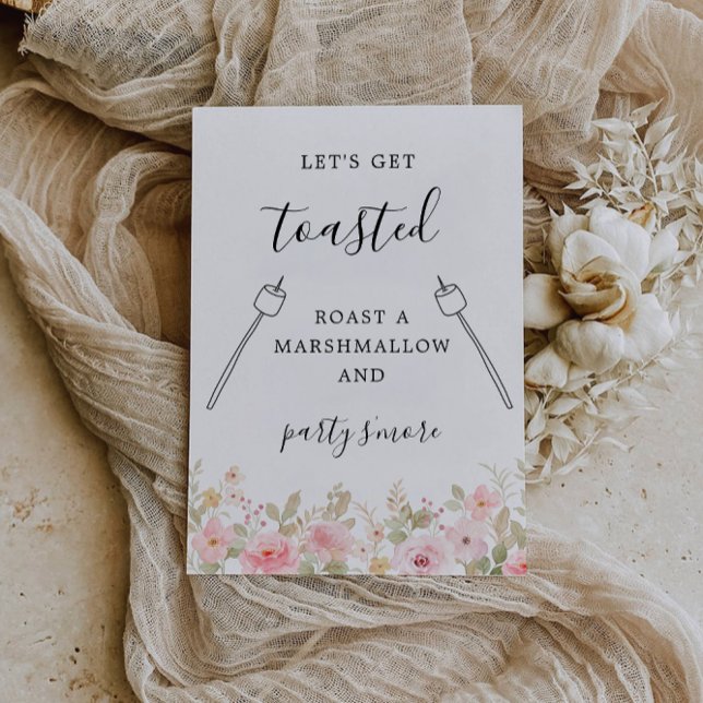 Invitation Panneau rose Roast a Marshmallow et Party S'more B (Rose Roast a Marshmallow and Party S'more Bar Sign Invitation)