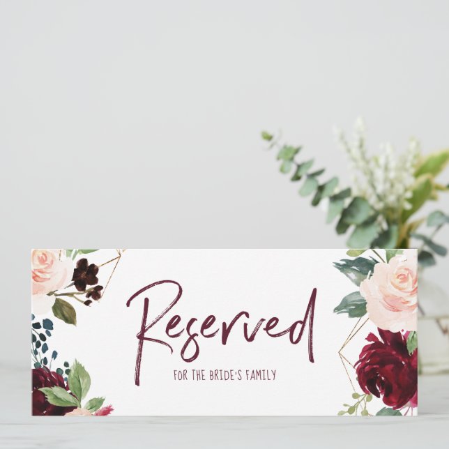 Invitation Panneau Suspendu de Mariage Réservé - Bourgogne &  (Debout devant)