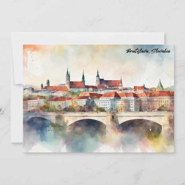 Invitation Panorama de peinture aquarelle de Bratislava Slova (Devant)