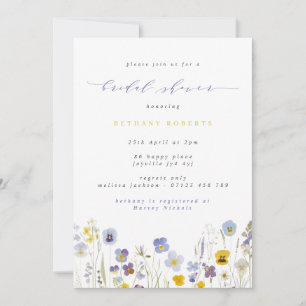Invitation Pansies bleues et jaunes Fête des mariées Fleur sa