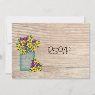 Invitation Pansies en bocal Mason bleu Réception RSVP