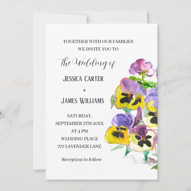 Invitation Pansies Pansy Floral Mariage (Devant)