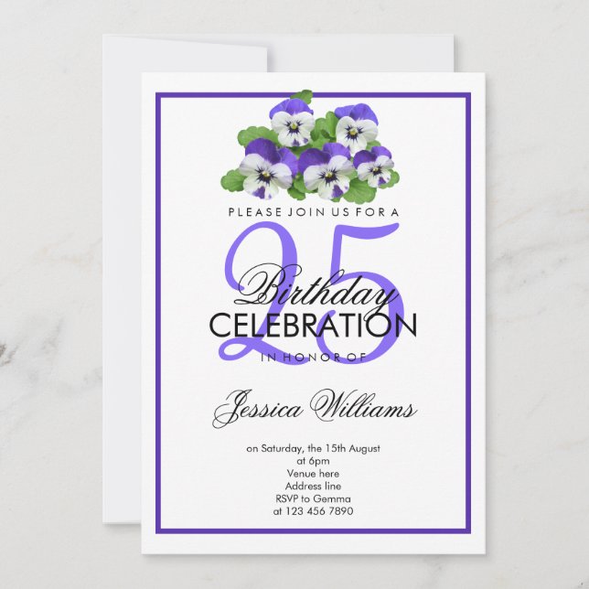 Invitation Pansies romantiques Classy Anniversaire (Devant)
