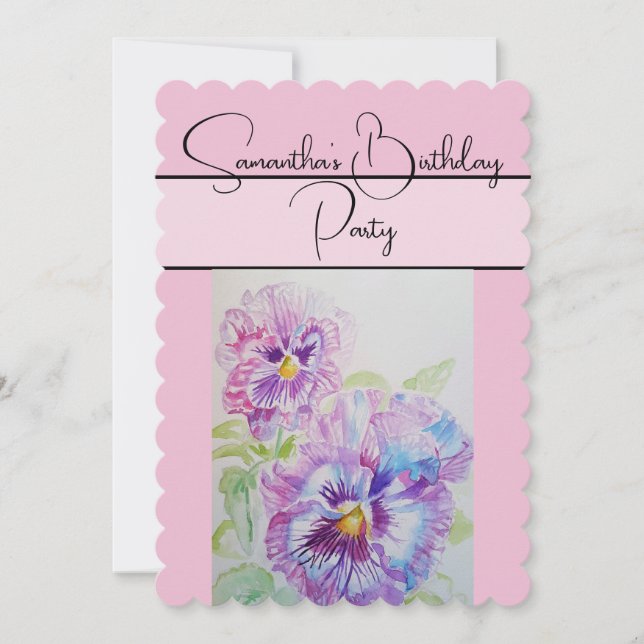 Invitation Pansy Watercolor Pansies Violet floral Fleur (Devant)