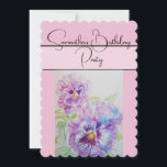 Invitation Pansy Watercolor Pansies Violet floral Fleur<br><div class="desc">Le design de nom personnalisable du rose Shabby Chic Ladie,  avec un nom entièrement personnalisable. Conçu à partir de ma photo et de mon écriture de jardin d'origine.</div>