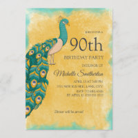 Paon aquarelle jaune sarcelle pour 90e anniversair