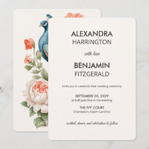 Invitation Paon botanique de mariage Art floral vintage