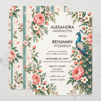 Invitation Paon botanique de mariage | Art floral vintage