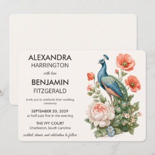 Invitation Paon botanique de mariage Art floral vintage
