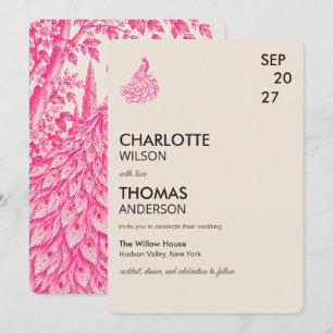 Invitation Paon de mariage botanique Rose Couture