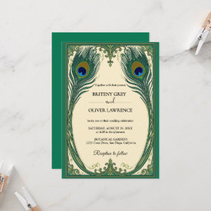Invitation Paon élégant Art Nouveau mariage floral vintage