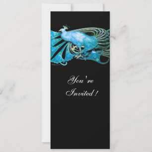 INVITATION PAON ÉLÉGANT EN BLEU NOIR SARCELLE MARIAGE FÊTE