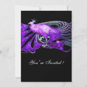INVITATION PAON ÉLÉGANT EN NOIR, FÊTE DE MARIAGE VIOLETTE