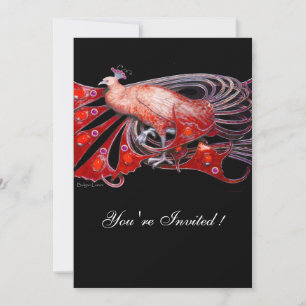 INVITATION PAON ÉLÉGANT EN ROUGE ET NOIR FÊTE DE MARIAGE