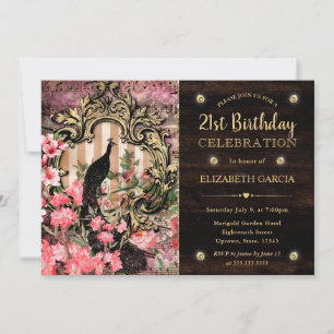 Invitation Paon et Fleurs Aquarelle Vintage pour Anniversaire