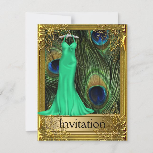 Invitation Paon et Vert Oranye Toute Fête (Devant)