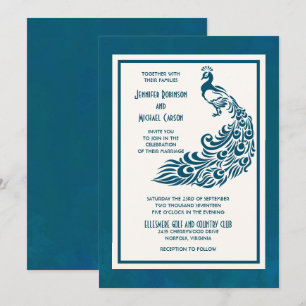 Invitation Paon sarcelle l Design Art Déco audacieux et stylé