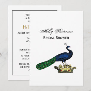Invitation Paon stylisé vintage héraldique sur couronne C