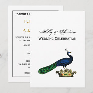 Invitation Paon stylisé vintage héraldique sur couronne C