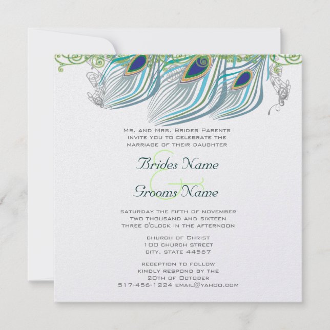 Invitation Paon Vintage 3 Plumes (Devant)