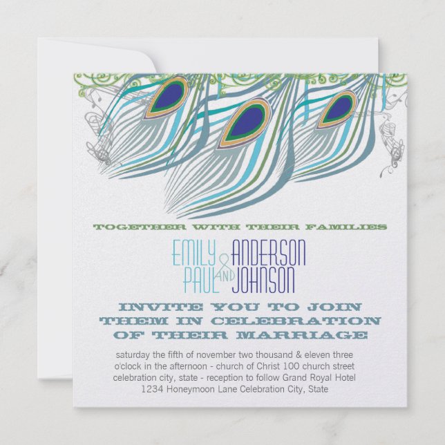 Invitation Paon Vintage 3 Plumes (Devant)