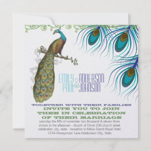 Invitation Paon Vintage 3 plumes avec Paon