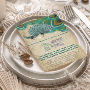 Invitation Paon Vintage 4 Plumes avec Paon