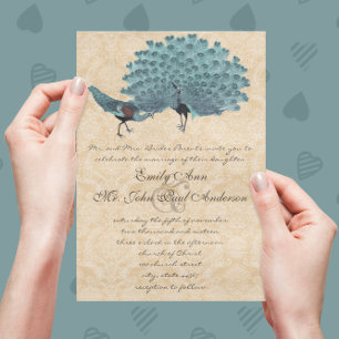 Invitation Paons Aqua Vous Choisissez la Couleur de Fond